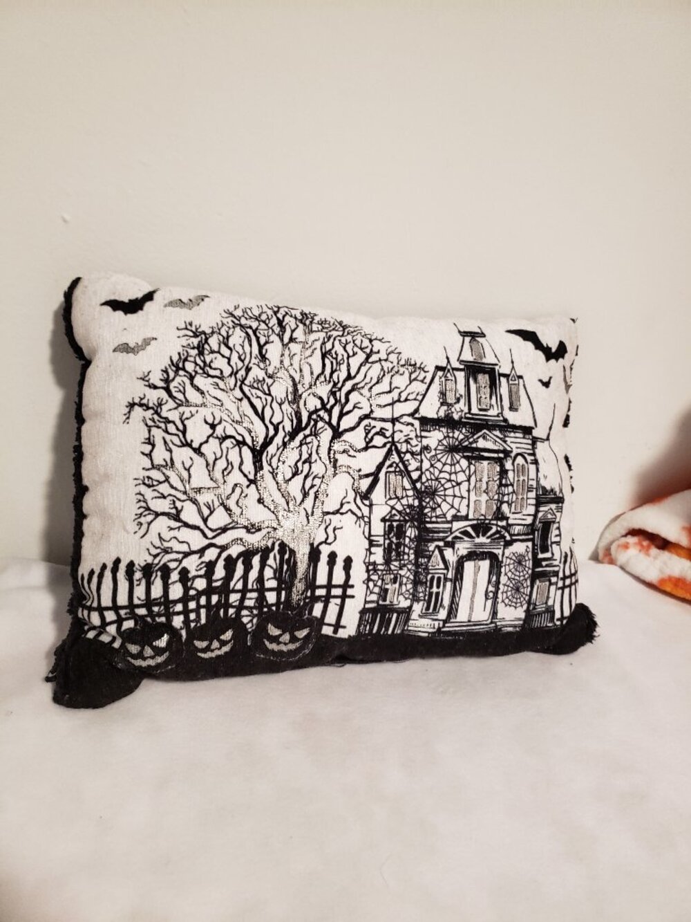 halloween haunted house pillow